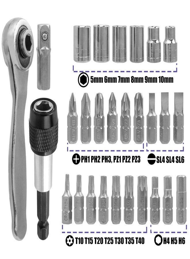 ياكاموز مجموعة مفكات براغي صغيرة 28 في 1 من ياكاموز، مفتاح براغي صغير بزاوية قائمة مع مقابس محرك 1/4 بوصة وبتات فيليبس سداسية مشقوقة من توركس، مجموعة أدوات إصلاح متعددة الوظائف للمساحات الضيقة - Image 2