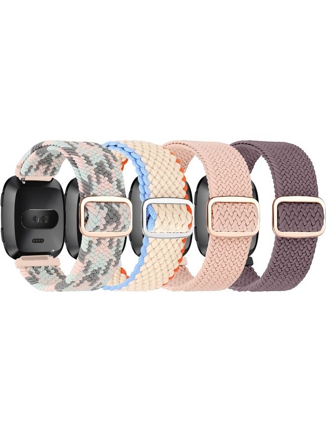 4 Pack Elastic Nylon Bands Compatible with Fitbit Versa & Versa Lite & Versa 2 & Versa SE for Women Men, Adjustable Soft Stretchy Breathable Replacement Straps for Fitbit Versa Smartwatch