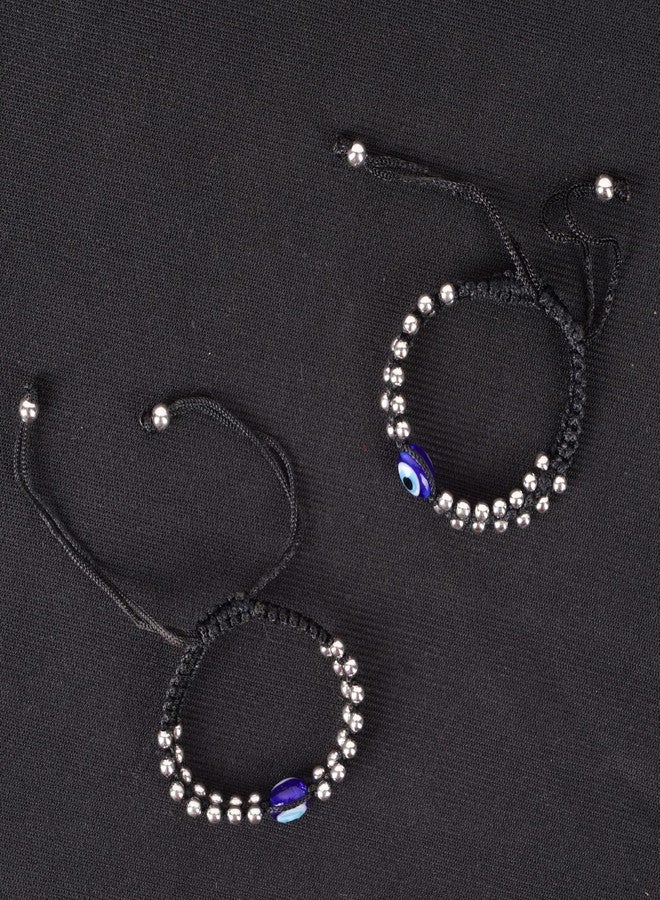 DHRUVS COLLECTION Elegantly Designed 925 Pure Silver Hallmarked Pair Of Baby Nazariya Bracelets With Black and Silver Crystal Beads With 28 Silver Balls For Baby Girls & Baby Boys - Image 4