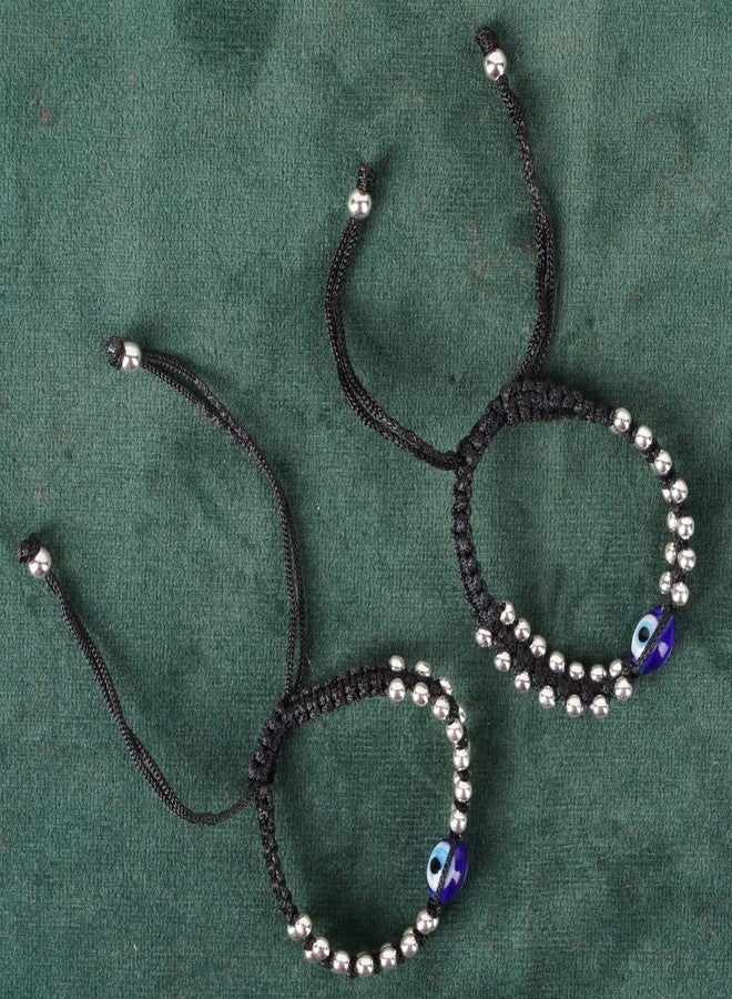 DHRUVS COLLECTION Elegantly Designed 925 Pure Silver Hallmarked Pair Of Baby Nazariya Bracelets With Black and Silver Crystal Beads With 28 Silver Balls For Baby Girls & Baby Boys - Image 3