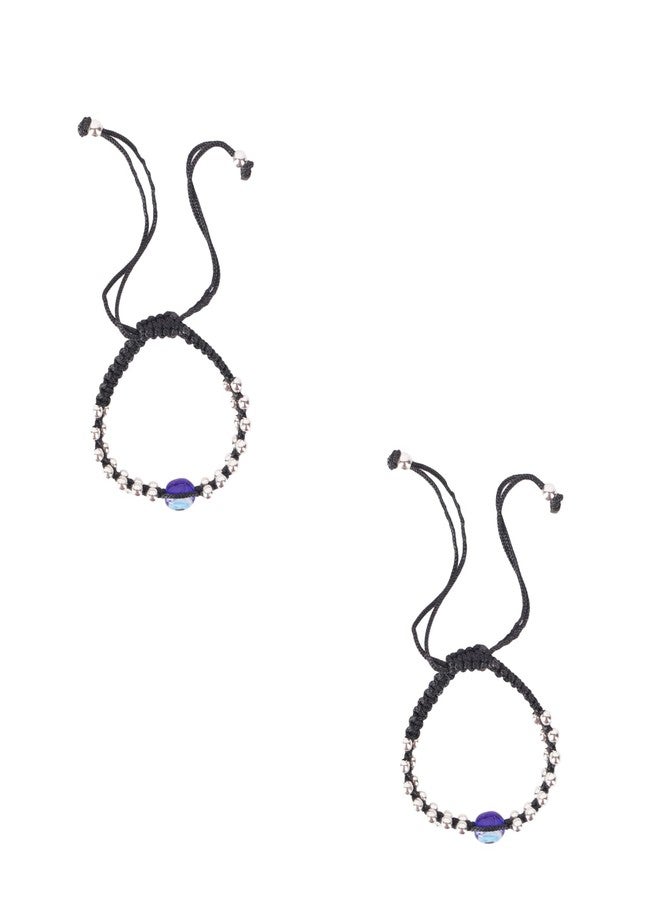 DHRUVS COLLECTION Elegantly Designed 925 Pure Silver Hallmarked Pair Of Baby Nazariya Bracelets With Black and Silver Crystal Beads With 28 Silver Balls For Baby Girls & Baby Boys - Image 1
