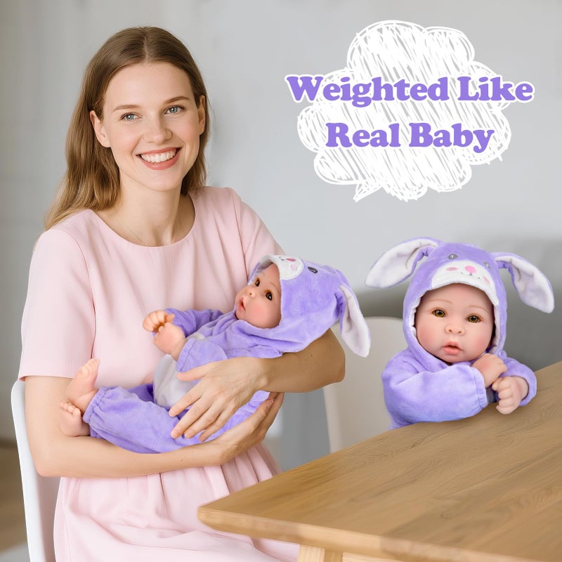 Aori Real Baby Dolls - 17 Inch Realistic Baby Doll with Soft Body & Purple Bunny Outfits for Girls 3+ Pretend Play, Dress Up, Nursery Decor - Image 4