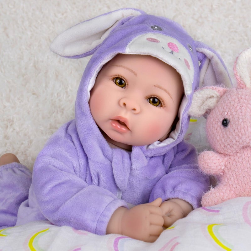Aori Real Baby Dolls - 17 Inch Realistic Baby Doll with Soft Body & Purple Bunny Outfits for Girls 3+ Pretend Play, Dress Up, Nursery Decor - Image 2