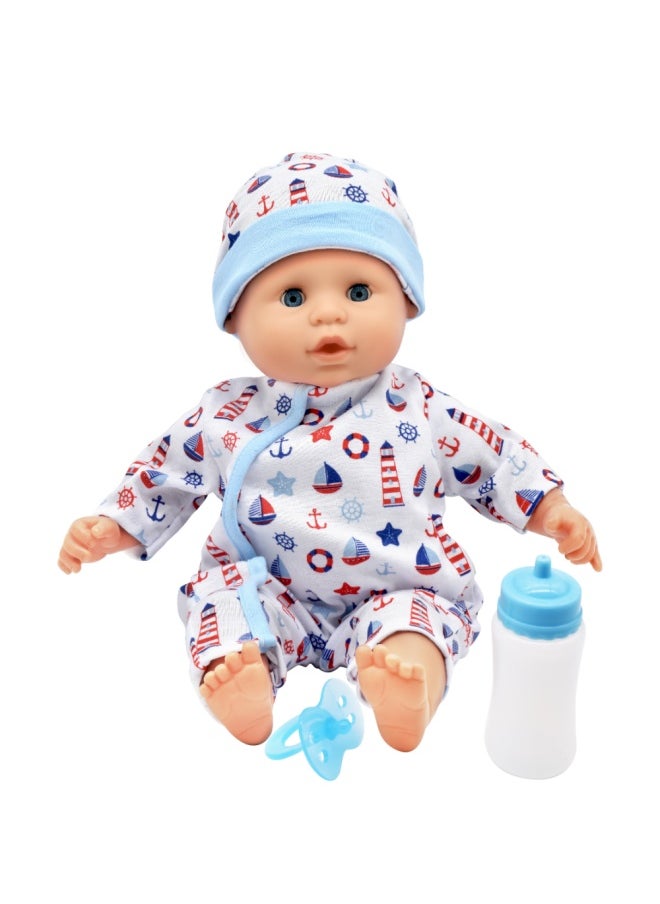 dolls world Baby Joy 15 inch Baby Doll With Sleeping Eyes Bottle & Dummy from Peterkin gift for kids of Age above 18 months  - Image 3