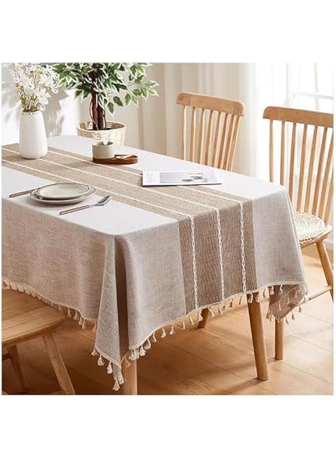 HOOKOR Tablecloths for Rectangle Tables, 140X 200 cm Cotton Linen Table Cloth,Waterproof Tablecloth Wrinkle Free Farmhouse Dining Table Cover, Soft Fabric Table Cloths with Tassels, 4-6 Seats - Image 1