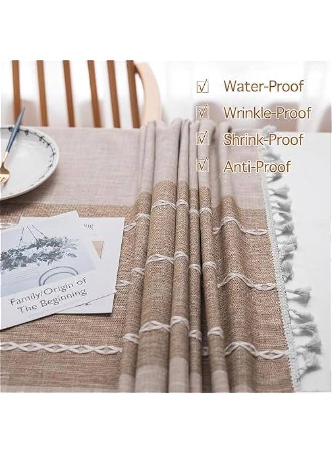 HOOKOR Tablecloths for Rectangle Tables, 140X 200 cm Cotton Linen Table Cloth,Waterproof Tablecloth Wrinkle Free Farmhouse Dining Table Cover, Soft Fabric Table Cloths with Tassels, 4-6 Seats - Image 3