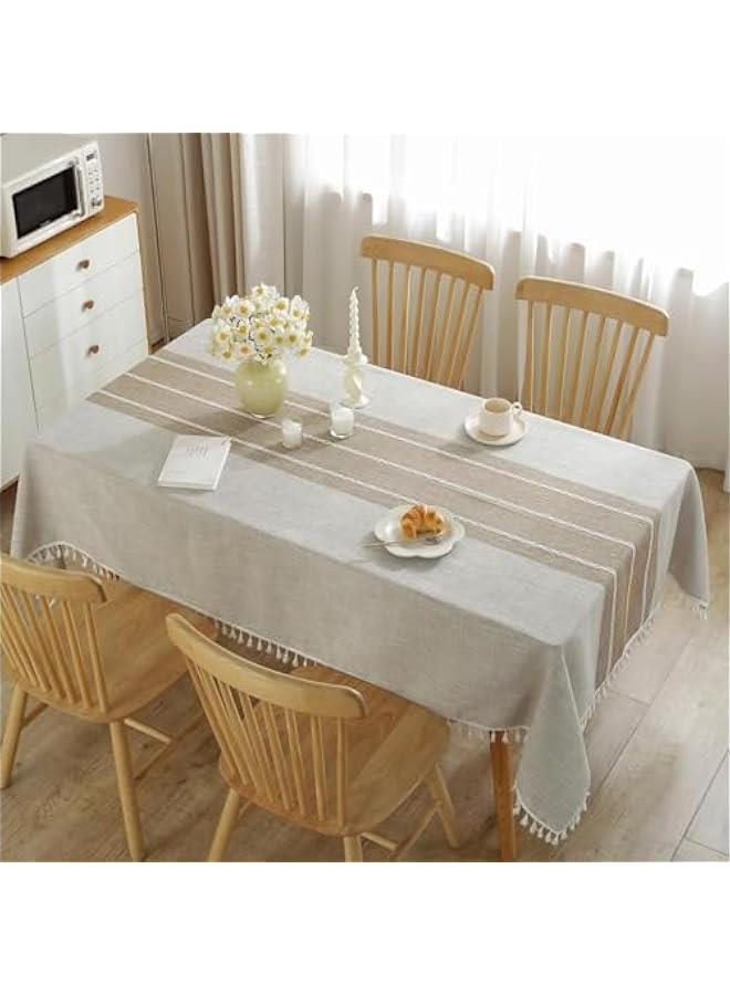 HOOKOR Tablecloths for Rectangle Tables, 140X 200 cm Cotton Linen Table Cloth,Waterproof Tablecloth Wrinkle Free Farmhouse Dining Table Cover, Soft Fabric Table Cloths with Tassels, 4-6 Seats - Image 5