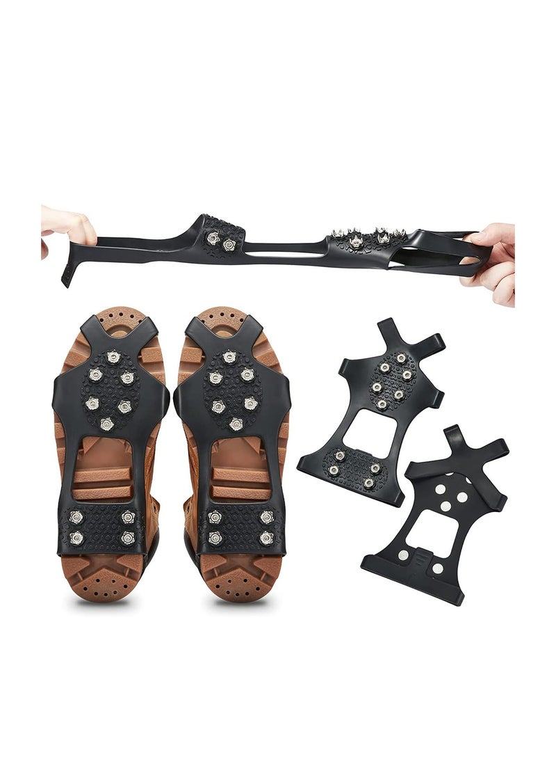 SYOSI Ice Cleats for Shoes and Boots, Ice Snow Traction Cleats Grippers, Non Slip Shoe Ice Grippers,10 Steel Rubber Spikes Crampons Anti Easy Slip Studs Crampons Slip-On Stretch Footwear, Winter Sports(L)  - Image 4