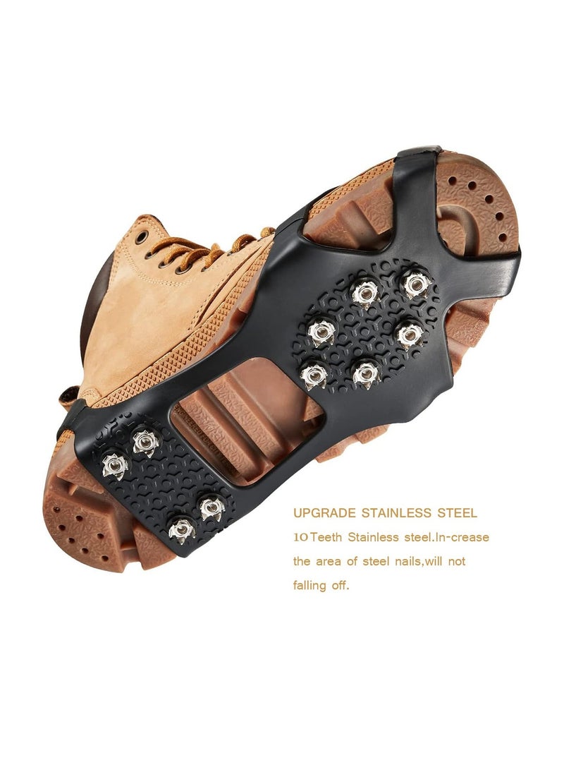 SYOSI Ice Cleats for Shoes and Boots, Ice Snow Traction Cleats Grippers, Non Slip Shoe Ice Grippers,10 Steel Rubber Spikes Crampons Anti Easy Slip Studs Crampons Slip-On Stretch Footwear, Winter Sports(L)  - Image 3