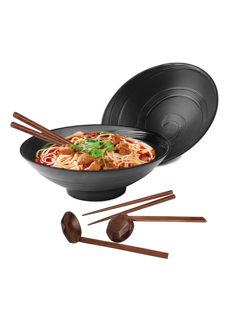 Ramen Bowls set, 2 Sets of 57-Ounce Soup Bowl Sets With Chopsticks and Spoons,Japanese Style Melamine Ramen Bowl Sets Suitable for Ramen, Pho, Noodle, Soup - Image 1