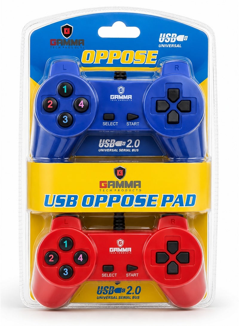 Gamma GT-204 Dual USB Wired Gaming Controller Set for PC and Laptop, 2 Player Gamepads with Single Cable, Dual Shock Vibration, Analog and Digital Modes, Turbo Function, 12 Button USB Controllers for Retro Games, Arcade, Racing and Sports Games, Multicolor - Image 3