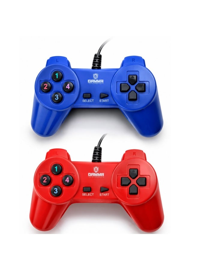 Gamma GT-204 Dual USB Wired Gaming Controller Set for PC and Laptop, 2 Player Gamepads with Single Cable, Dual Shock Vibration, Analog and Digital Modes, Turbo Function, 12 Button USB Controllers for Retro Games, Arcade, Racing and Sports Games, Multicolor - Image 1