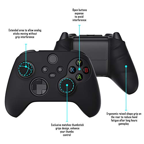 PlayVital Black Pure Series Anti-Slip Silicone Cover Skin for Xbox Series X Controller, Soft Rubber Case Protector for Xbox Core Wireless Controller with Black Thumb Grip Caps - Image 3