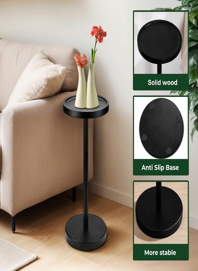 EVERBBKING Solid Wood Pedestal Side Table Black Color, Drink Pedestal, End Corner Table Small Round Martini Table - Image 2