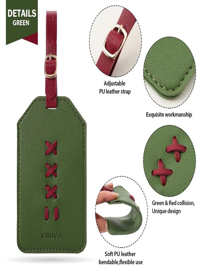 KINIVA Luggage Tags for Suitcases,Unique Leather Bag Baggage Handbag Tags Bulk for Travel with Name Label,Colorful Travel Accessories(12 Green & Red-2 Pack) - Image 4