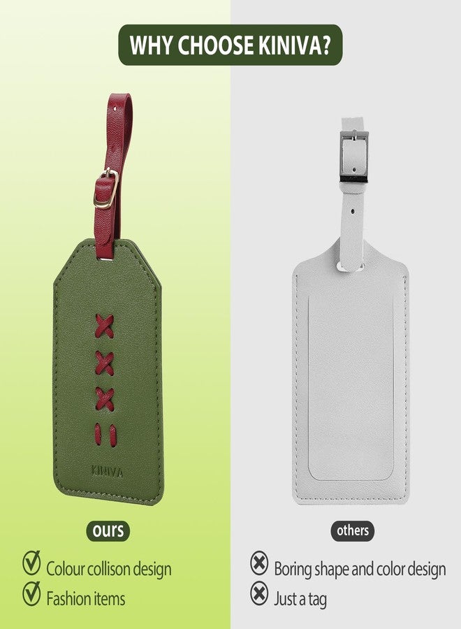 KINIVA Luggage Tags for Suitcases,Unique Leather Bag Baggage Handbag Tags Bulk for Travel with Name Label,Colorful Travel Accessories(12 Green & Red-2 Pack) - Image 3