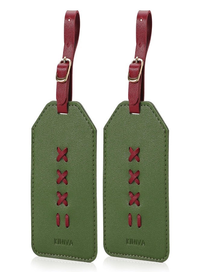 KINIVA Luggage Tags for Suitcases,Unique Leather Bag Baggage Handbag Tags Bulk for Travel with Name Label,Colorful Travel Accessories(12 Green & Red-2 Pack) - Image 1