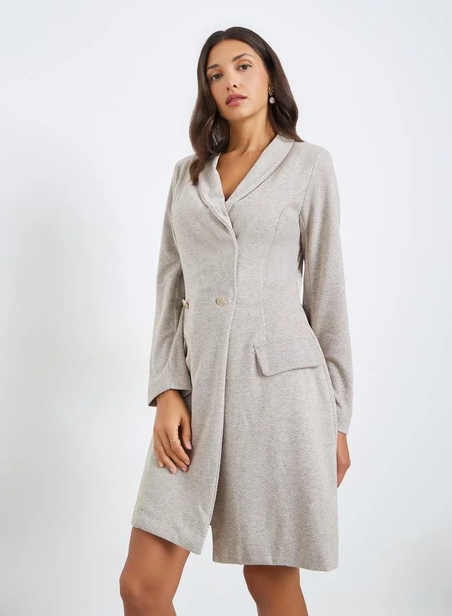 Styli Women Beige Texture Long Sleeves Blazer Mini Dress