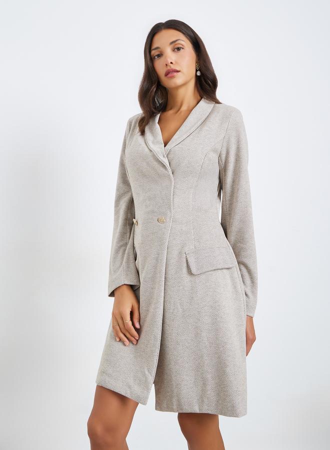 Styli Women Beige Texture Long Sleeves Blazer Mini Dress - Image 2