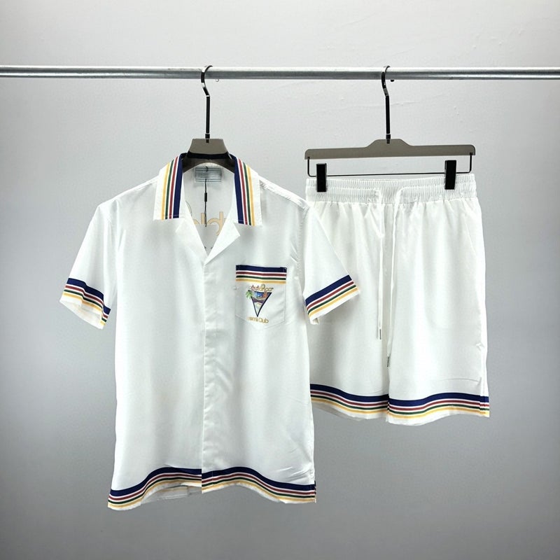 2023 New Summer Men's Casual Suit Short-Sleeved Shirt and Shorts with Mesh Print Pattern Inside for Men and Women - Image 2