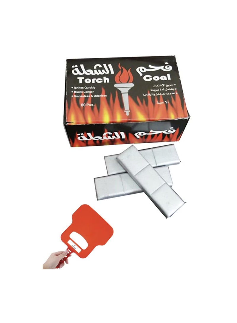 تورش مروحة شواء يدوية محمولة مع 60 قطعة من الفحم سريع الاشتعال متعدد الألوان - Image 1