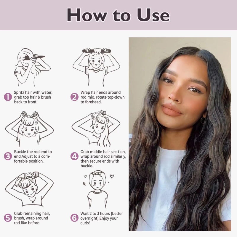 posicurly Overnight Hair Curlers Heatless Curls - 6 Pcs No Heat Blowout Curling Rods to Sleep In with Satin Hair Scarf - Image 3