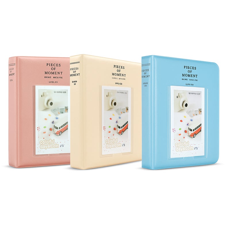 O Ozone (Pack of 3) 64 Pockets Card Size Pockets Fujiflims Mini Photo Albums for Fujifilm Instax Mini 9 7s 8 8+ 25 26 50s 70 90 Instant Camera Name Card, Photo Book - Pink/Beige/Blue