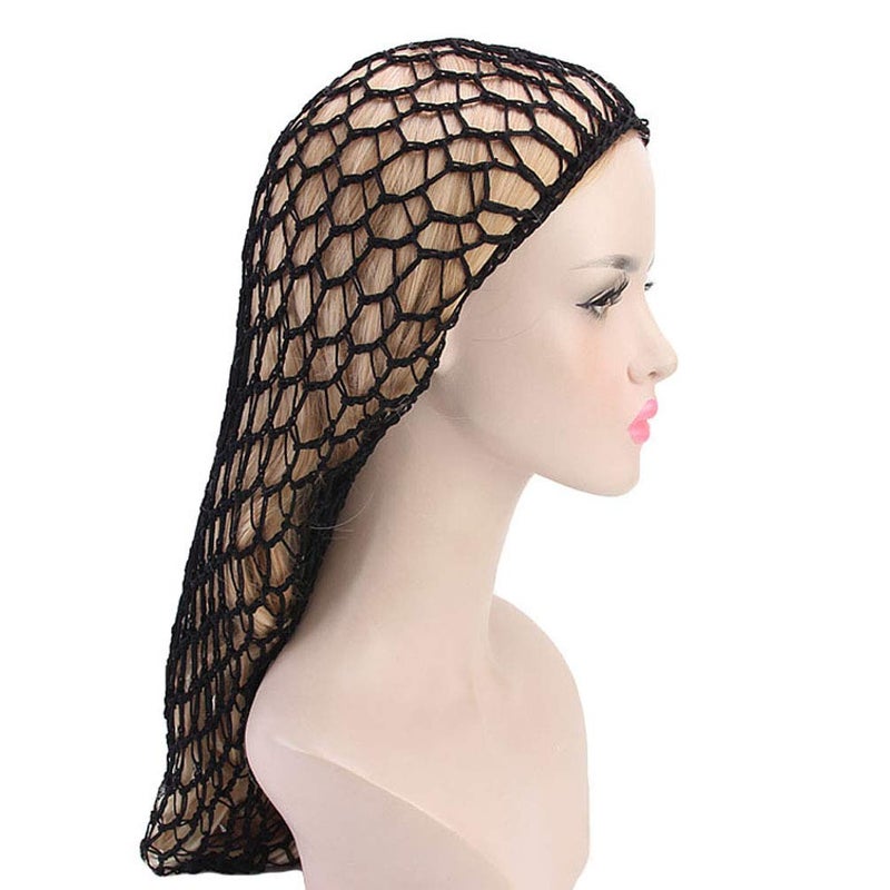 Teensery Long Style Net Sleeping Cap Crochet Hairnet Snood Hair Cover Beanie for Women Black