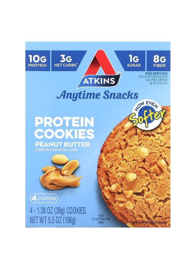 Atkins Atkins, Anytime Snacks, Protein Cookies, Peanut Butter, 4 Cookies, 1.38 oz (39 g) Each 