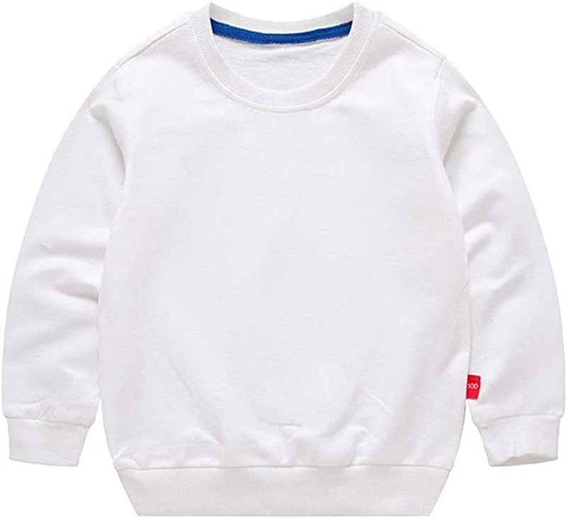 HAXICO Unisex Kids Solid Cotton Pullover Sweatshirt T-Shirt Toddler Baby Boys Girls Crewneck Long Sleeve T-Shirt Tops Blouse White, 2T - Image 1