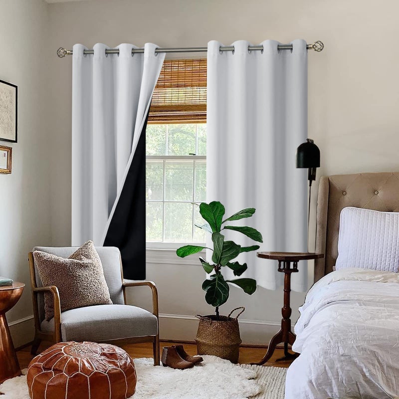 BGment Greyish White 100% Blackout Curtains for Bedroom 69 Inch Length 2 Panels Set  Thermal Insulated Full Light Blocking Grommet Noise Cancelling Window Curtains for Nursery  55 Inch Wide Each - Image 2