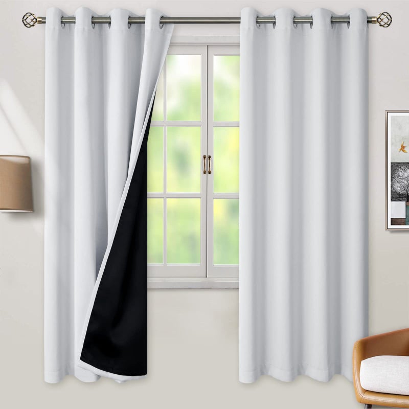 BGment Greyish White 100% Blackout Curtains for Bedroom 69 Inch Length 2 Panels Set  Thermal Insulated Full Light Blocking Grommet Noise Cancelling Window Curtains for Nursery  55 Inch Wide Each - Image 1