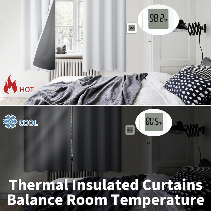 BGment Greyish White 100% Blackout Curtains for Bedroom 69 Inch Length 2 Panels Set  Thermal Insulated Full Light Blocking Grommet Noise Cancelling Window Curtains for Nursery  55 Inch Wide Each - Image 4