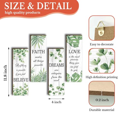 HIWERAN 4 Pcs Modern Eucalyptus Green Leaves Wooden Office Wall Decor, Inspirational Saying with Love Faith Believe Dream Wood Sign, Hanging Motivational Wall Plaques for Office Living Room Bathroom Bedroom-36 - Image 2