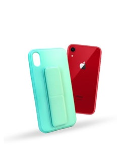 For Apple iPhone XR Silicone Back Case with Leather Handle Wrist Strap , Kickstand Back Feature Landscape and Portrait , Magnetic Holder Compatible with Apple iPhone XR (6.1'') (Turquoise)