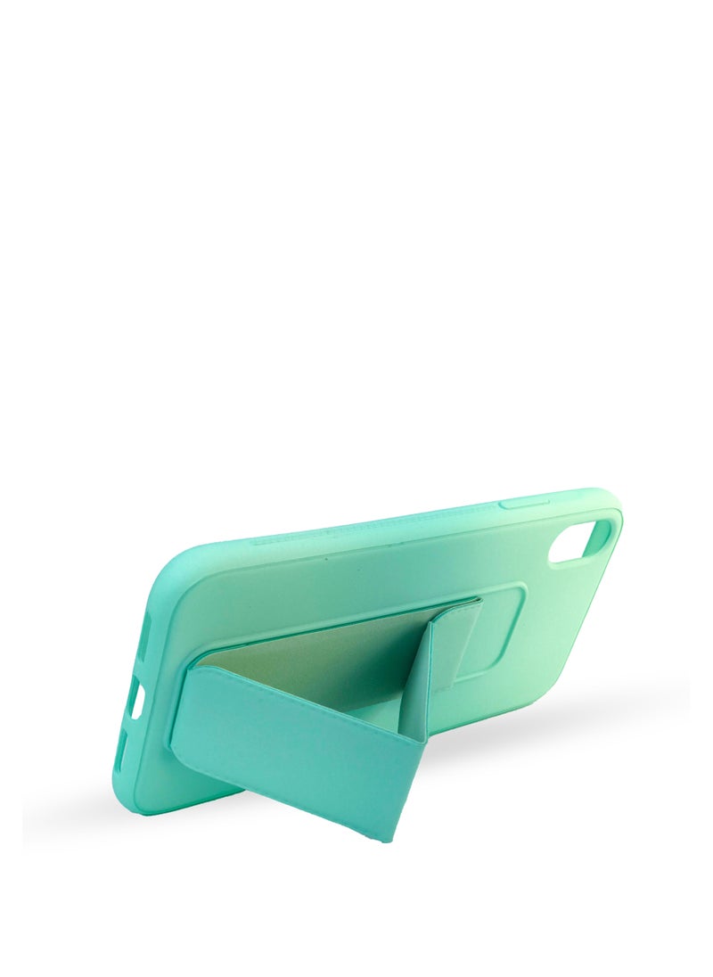 Generic - For Apple iPhone XR Silicone Back Case with Leather Handle Wrist Strap , Kickstand Back Feature Landscape and Portrait , Magnetic Holder Compatible with Apple iPhone XR (6.1'') (Turquoise) - Image 1