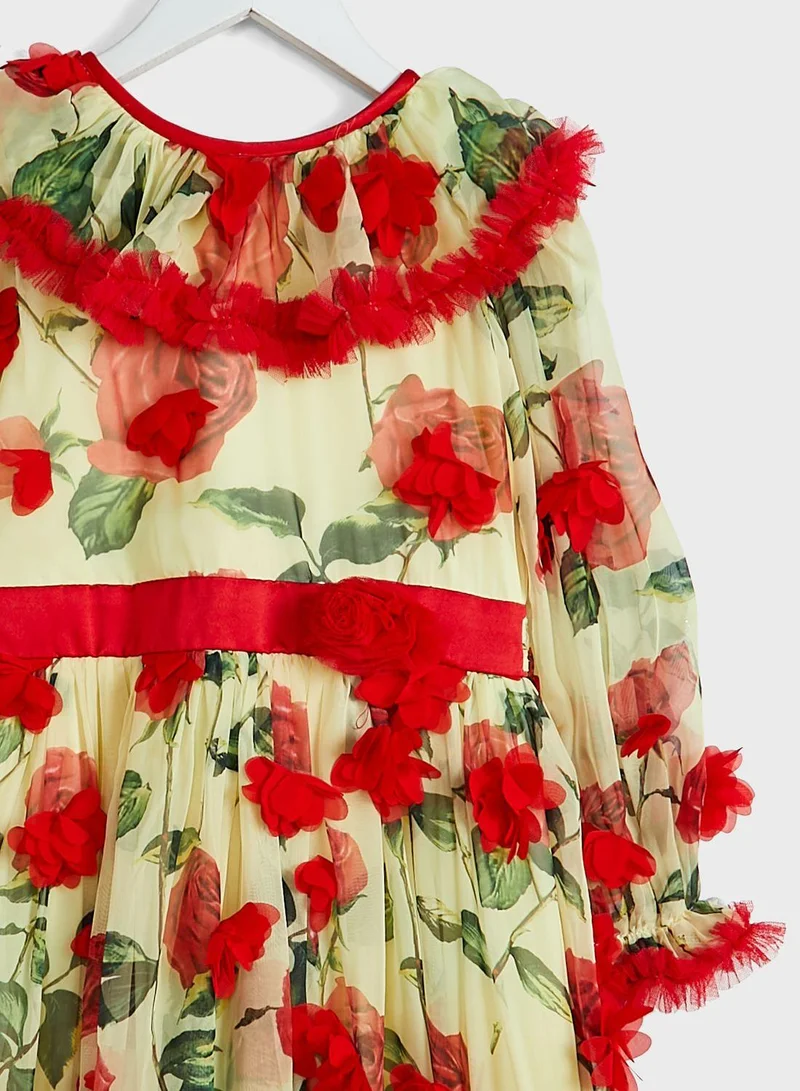 Little Golden Apple Floral Chiffon Dress