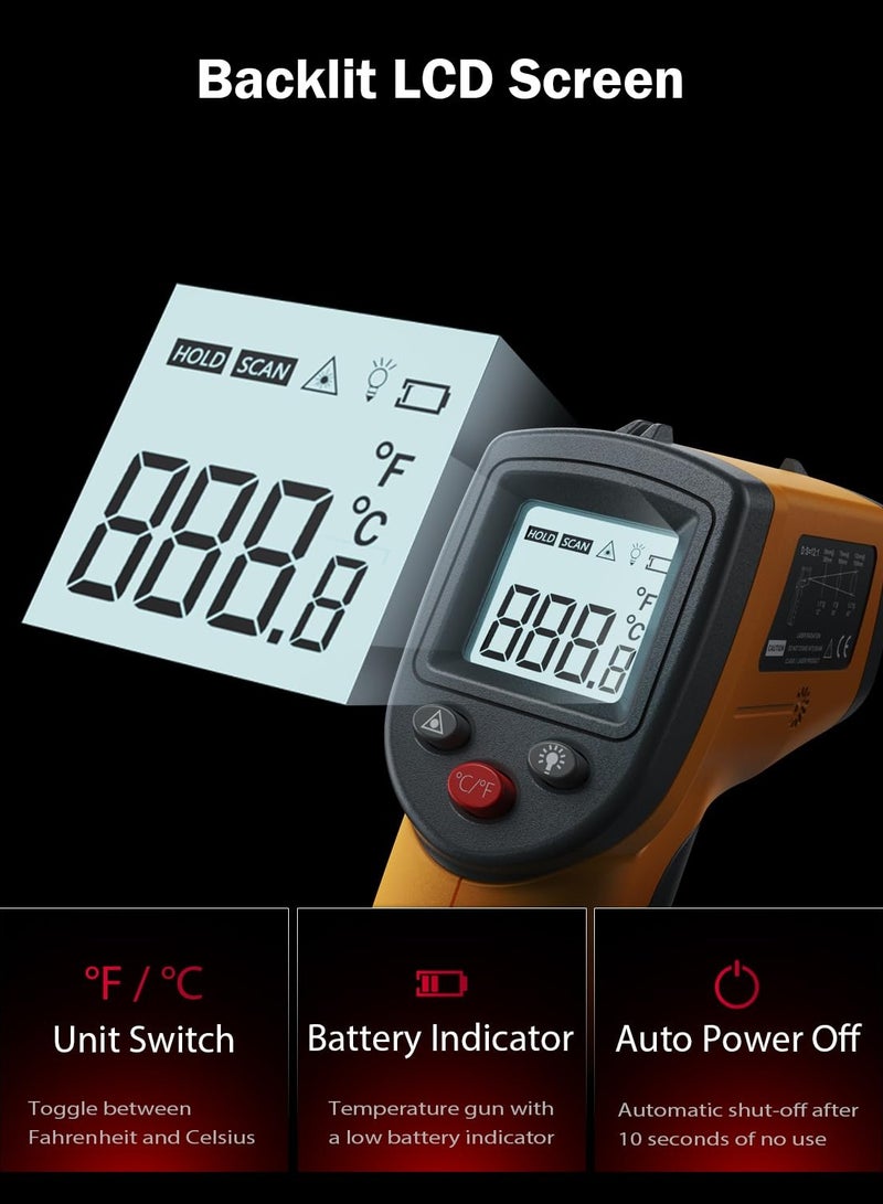 Benetech Digital Infrared Thermometer Laser Industrial Temperature Gun Non-Contact with Backlight -50-400°C - Image 4