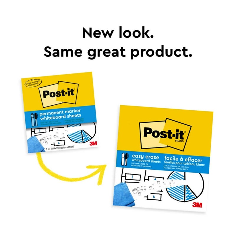 Post-it أوراق السبورة البيضاء القابلة للمسح بسهولة من بوست-إت، عبوة 2، 9.1 × 9.1 بوصة، سبورة بيضاء فورية، استخدم أقلام المسح الجاف والأقلام الدائمة (EE-SH-2PK-SIOC) - Image 3