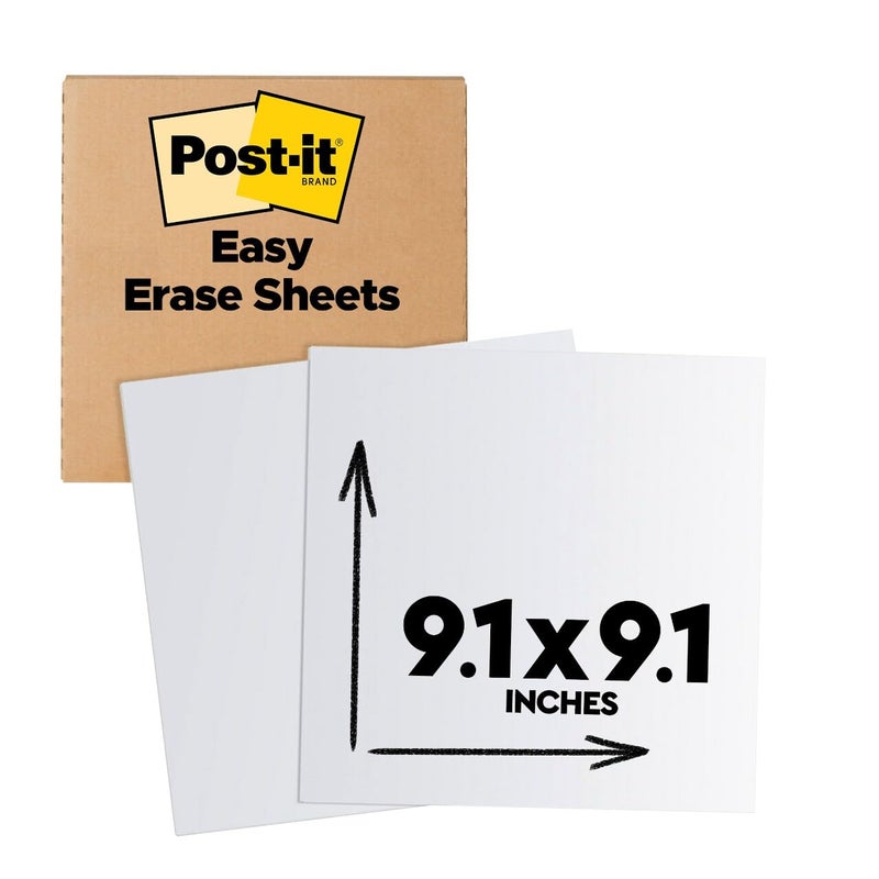 Post-it أوراق السبورة البيضاء القابلة للمسح بسهولة من بوست-إت، عبوة 2، 9.1 × 9.1 بوصة، سبورة بيضاء فورية، استخدم أقلام المسح الجاف والأقلام الدائمة (EE-SH-2PK-SIOC) - Image 1