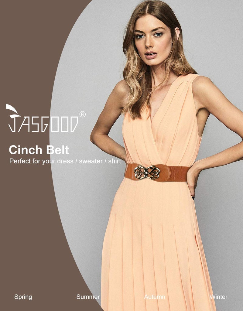 JASGOOD JASGOOD Women Stretchy Belts for Dresses Vintage Elastic Wide Waist Belts, Halloween Cosplay Belt  - Image 2