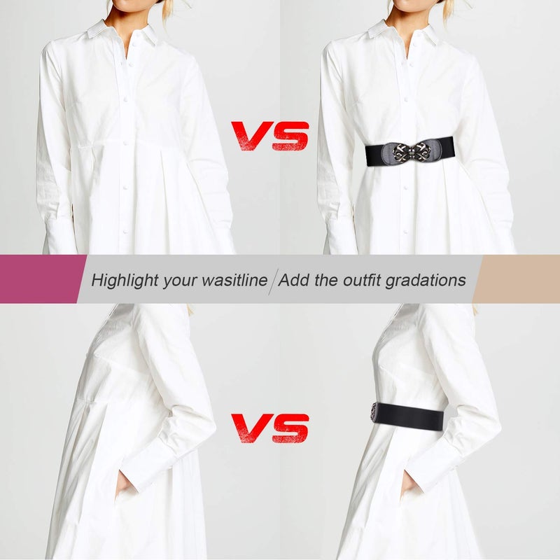 JASGOOD JASGOOD Women Stretchy Belts for Dresses Vintage Elastic Wide Waist Belts, Halloween Cosplay Belt  - Image 5