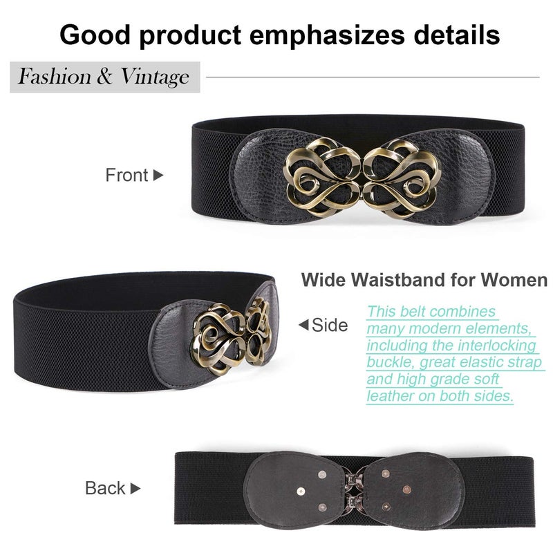 JASGOOD JASGOOD Women Stretchy Belts for Dresses Vintage Elastic Wide Waist Belts, Halloween Cosplay Belt  - Image 3