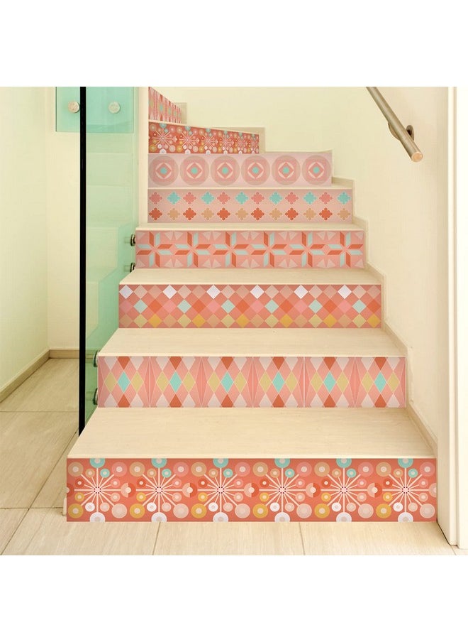 Alwayspon - Stair Riser Stickers Peel And Stick Retro Pink Vinyl Stair Mural Decals Selfadhesive Removable Contact Paper For Home Decor 39.37X7.09Inchx13Pcs - Image 1