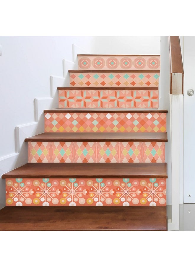 Alwayspon - Stair Riser Stickers Peel And Stick Retro Pink Vinyl Stair Mural Decals Selfadhesive Removable Contact Paper For Home Decor 39.37X7.09Inchx13Pcs - Image 1