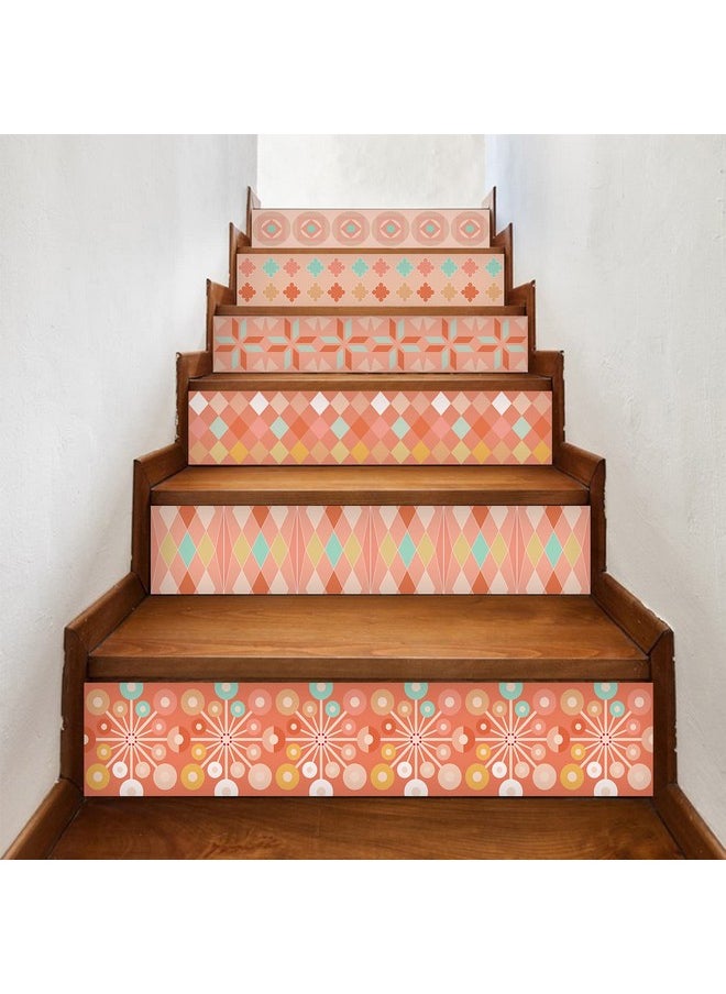 Alwayspon - Stair Riser Stickers Peel And Stick Retro Pink Vinyl Stair Mural Decals Selfadhesive Removable Contact Paper For Home Decor 39.37X7.09Inchx13Pcs - Image 1