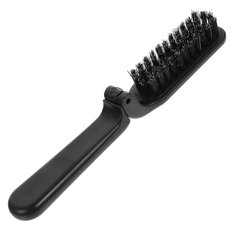 KALLORY Foldable Hair Brush Mini Travel Brush Mustache Pocket Hair Folding Brush Black Comb Beard Portable Hair Styling Tool for Women and Men