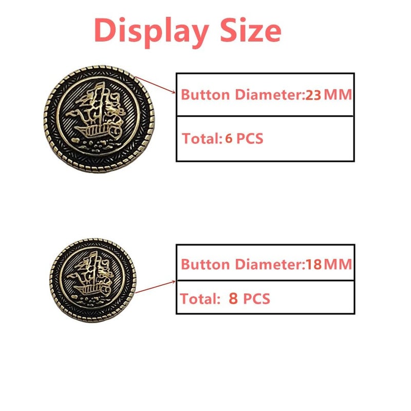 MebuZip 14 Pieces Old Gold Button Vintage Antique Metal Buttons Set 18mm 23mm for Blazers, Suits, Sport Coats, Uniform, Jackets (MBM32) - Image 3
