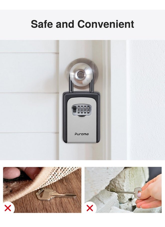 Puroma Puroma Lock Box, Large Key Lock Box Resettable Combination Code Lockbox, Portable Wall Mount Lockbox Waterproof Security Safe Box for Outside Outdoor Home Office Door Handle House Key, Gray (2 Pack)  - Image 2