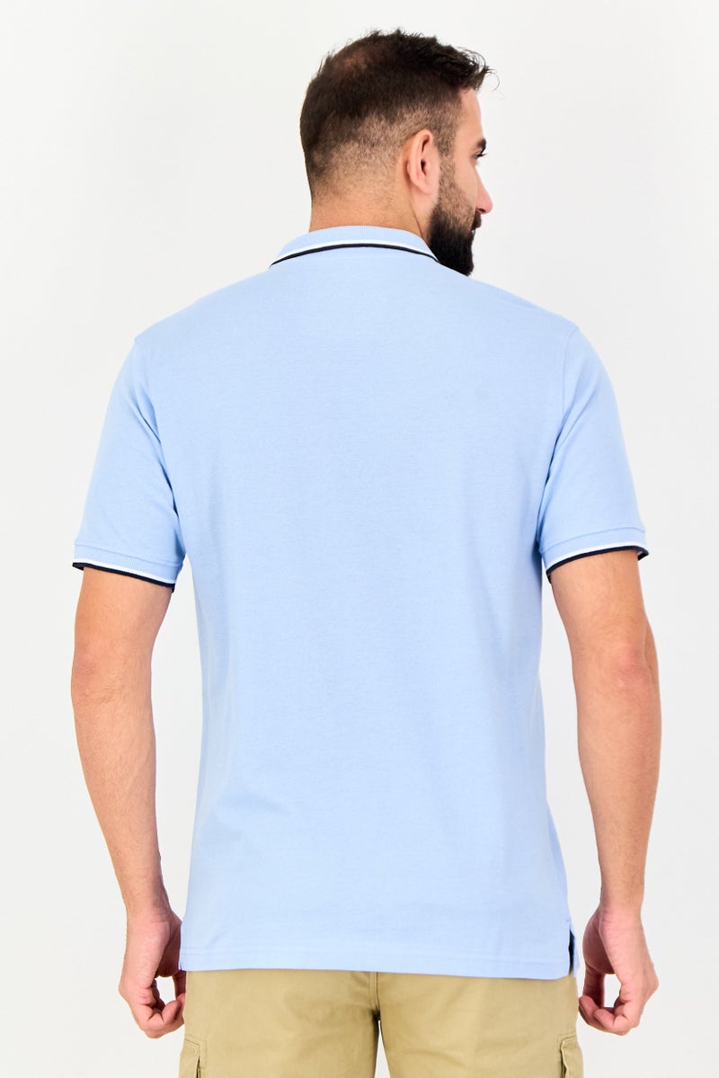 Tailorbyrd Men Regular Fit Embroidered Logo Short Sleeve Polo Shirt, Light Blue - Image 3